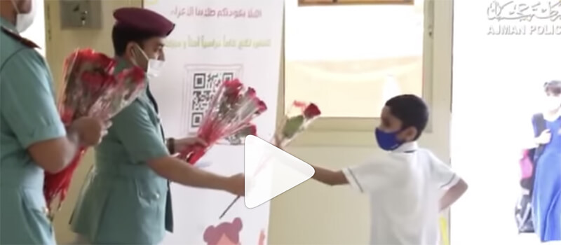 Video: Cops in UAE welcome students back to school with roses